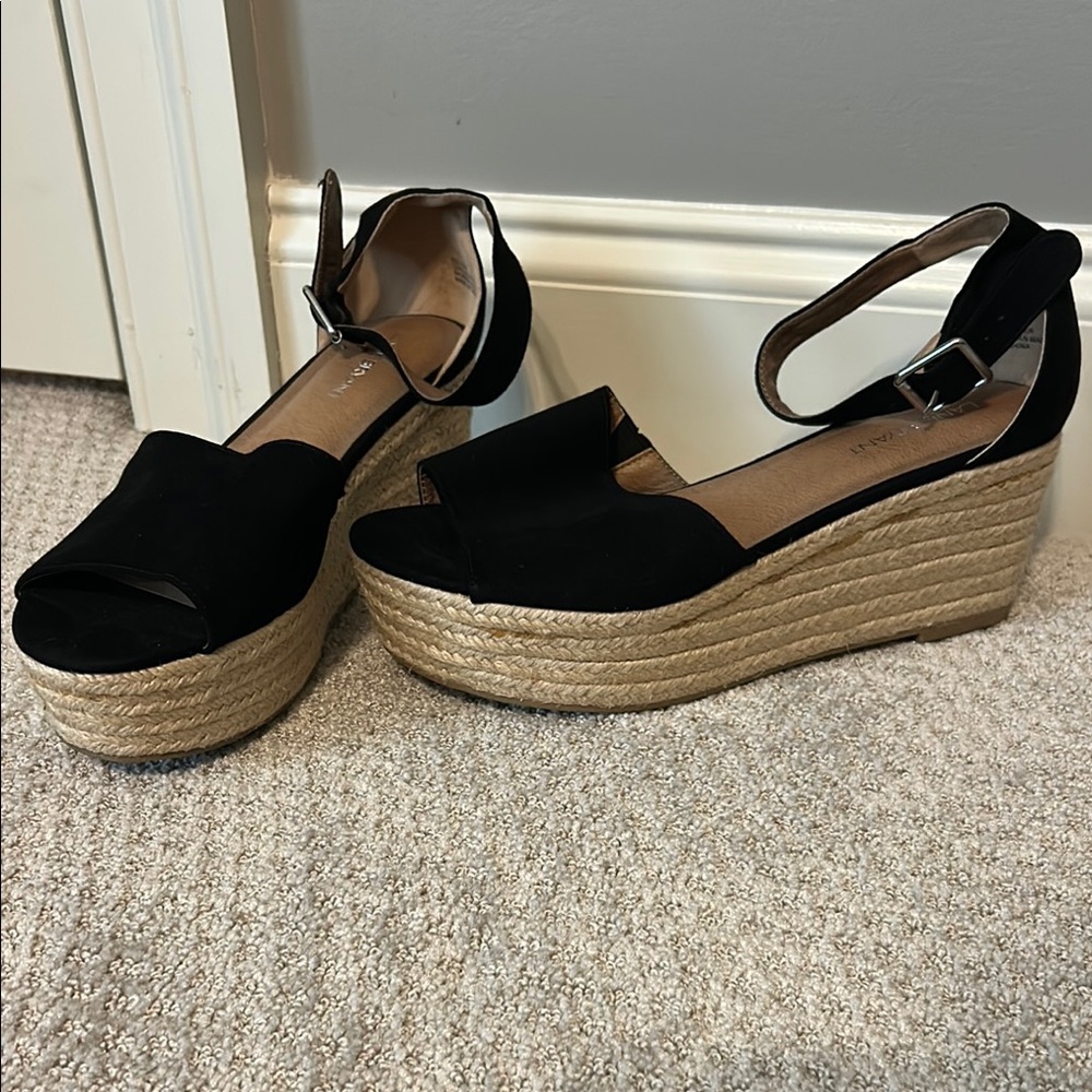 Lane Bryant Black and Tan Wedge Espadrilles